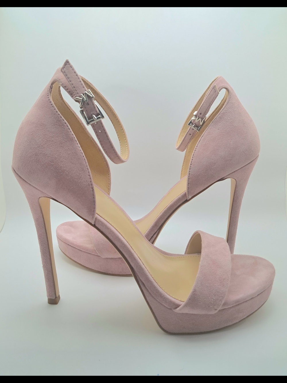Michael Kors Royal Pink Suede Ankle-Strap Platform Stilettos Heels Open Toe Shoe